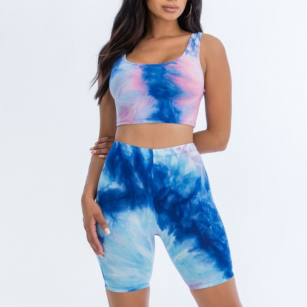 Blue/Pink Two Piece Biker Short Set - Picture 2 of 2